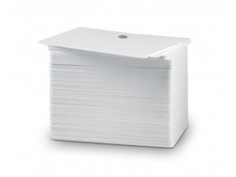 Plastikkarte Premium - 30mil, 0.76mm (blanko), weiss, mit Rundloch lange Seite (Lanyards) für Kartendruck ++Abgabe nur als VPE 500ter Pack++