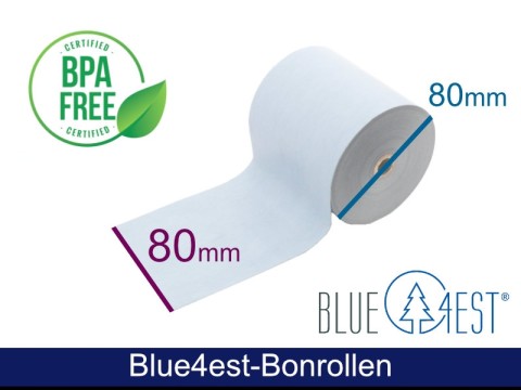 Thermorolle - 80 80 12 (B/D(max.)/K) Blue4est® (Blau) Ökopapier, 80m, 52g, 35 Jahres Qualität, lebensmittelverträglich