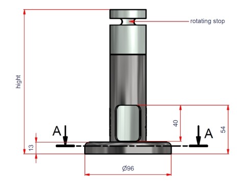 Sockel - Rohrdurchmesser 40mm, Höhe 180mm, Kabelausschnitt oben für FlexiStand