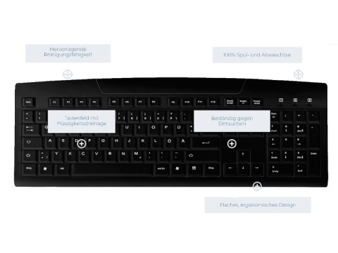 Abwaschbare Tastatur 105 Soft-Touch-Tasten, IP64 fähig, USB Anschluß