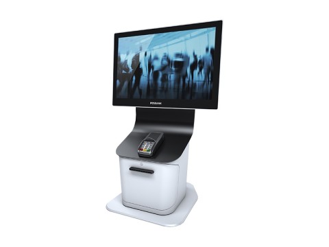 Desktop Kiosk - Kiosk-Standsystem (Bodenplatte + Kiosk-Halter) , Höhe 63cm, Druckervorbereitung, EC-Terminal-Vorbereitung, VESA-Adapter für Apexa